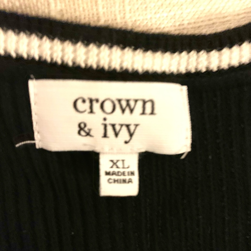 Crown & Ivy Black Cold Shoulder Sweater with White Trim. - Picture 5 of 5